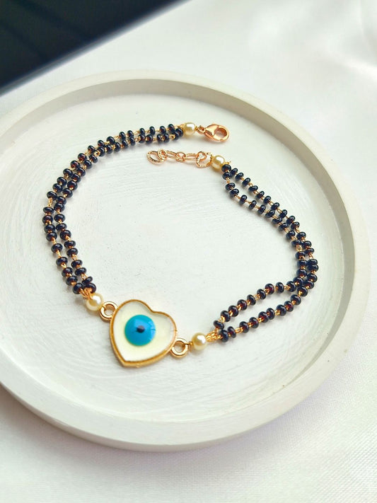 Rose Gold-Plated Evil Eye Heart MOP Mangalsutra Bracelet