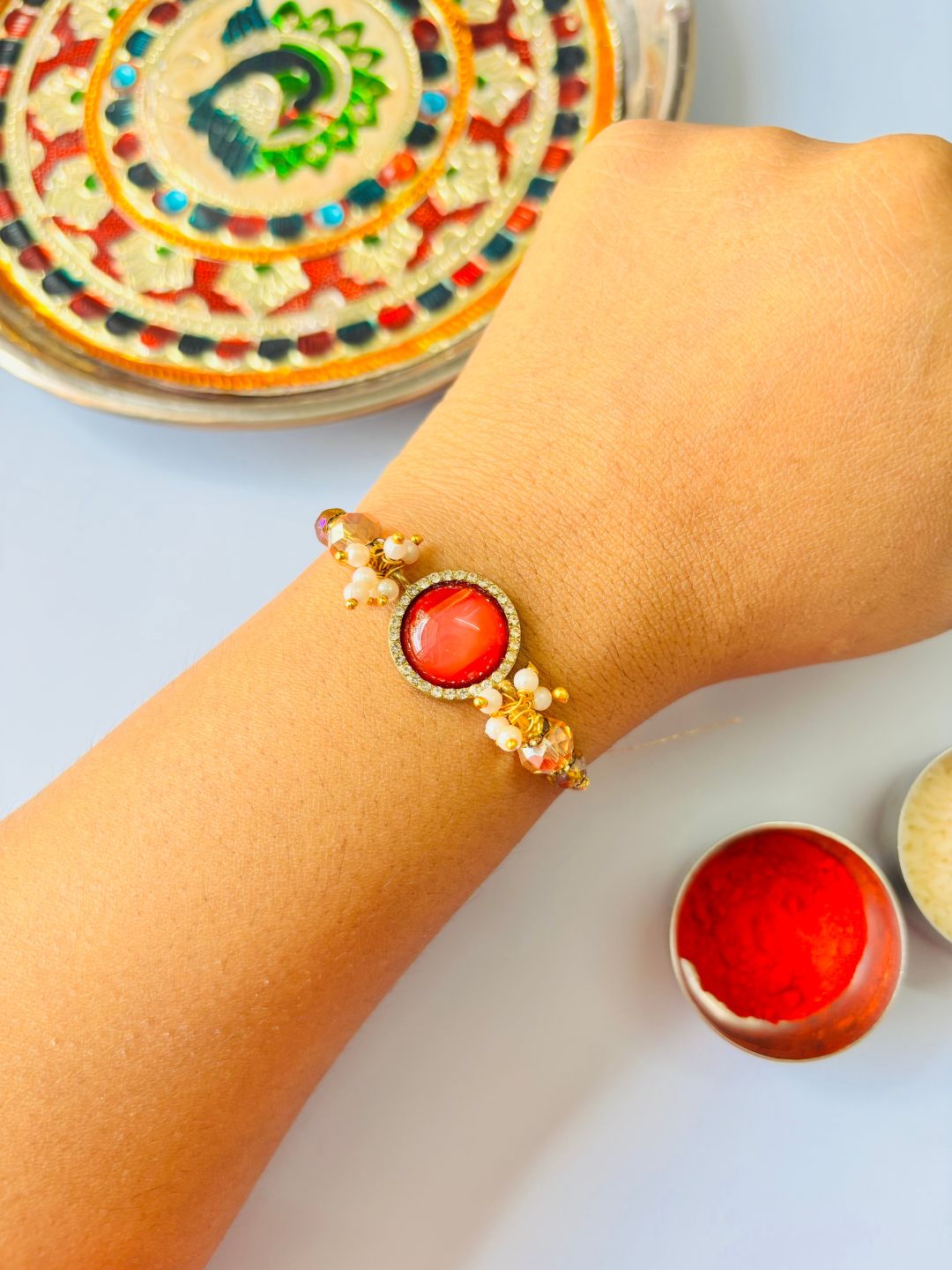 Resin Stone Rakhi with Roli Chawal for Brother