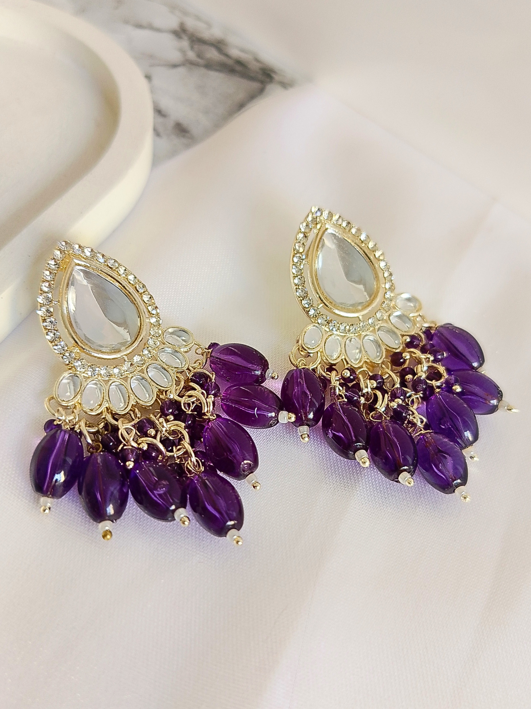 Kundan Minakari Tassel Earrings (Dark Purple)