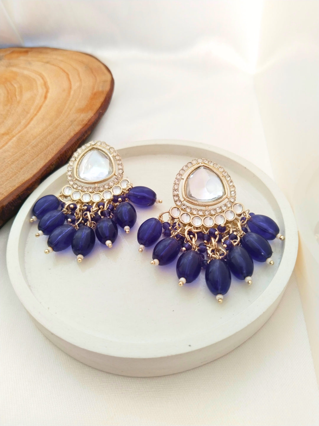 Kundan Minakari Drop Earrings (Navy Blue)