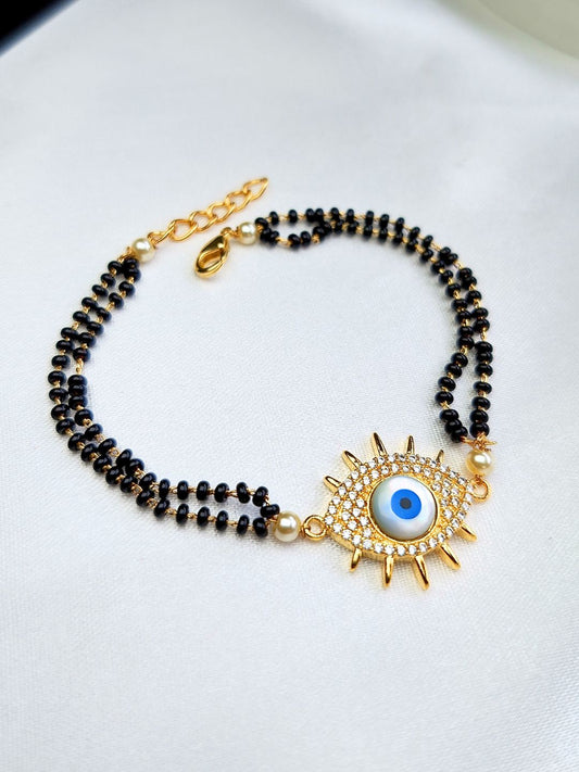 Rose Gold-Plated Evil Eye AD Mangalsutra Bracelet