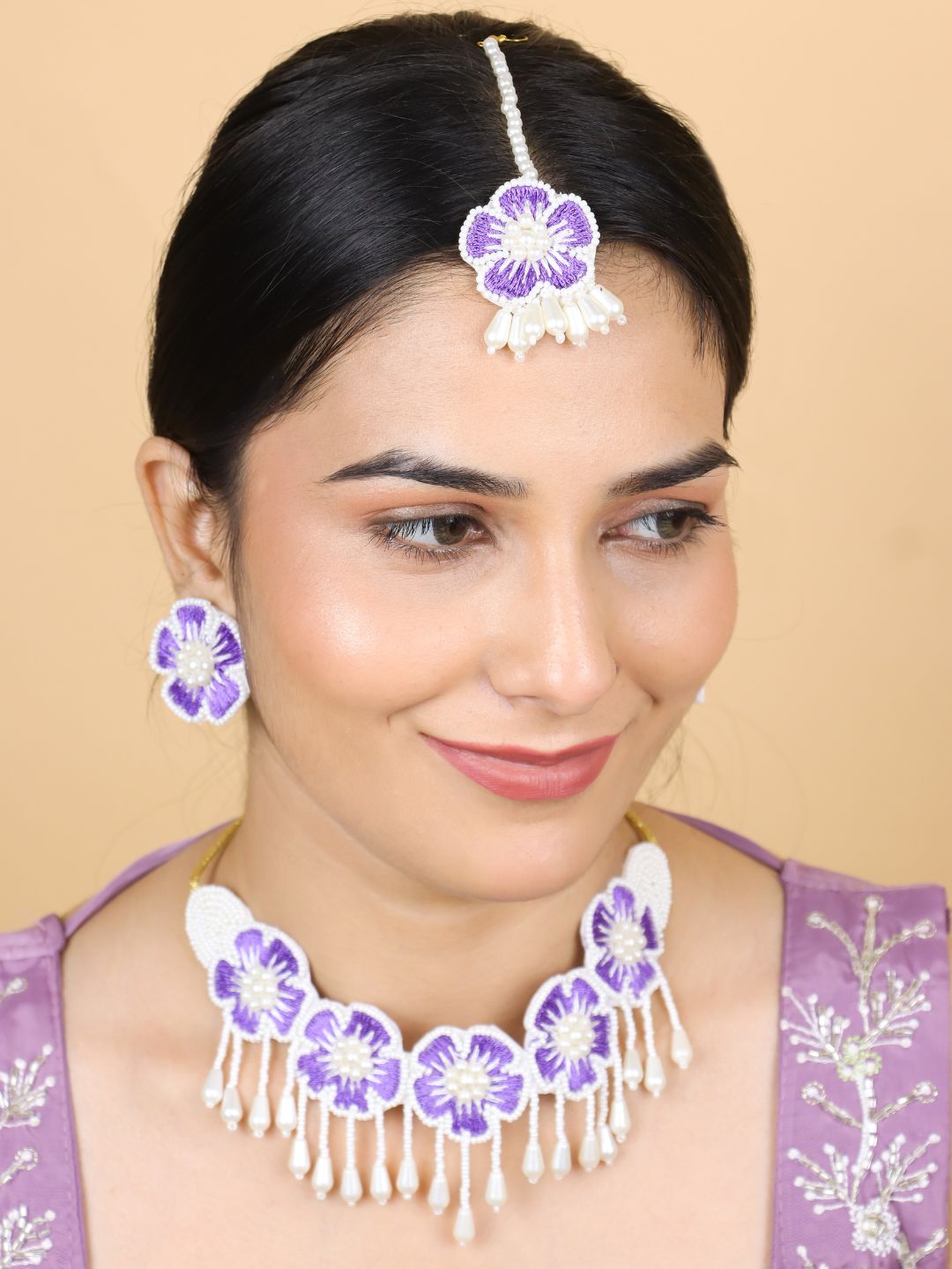 Flower Blossom Bridal Jewellery Set (Purple)