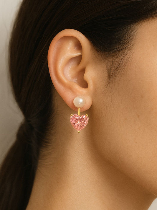 Pink Crystal Heart Drop Earrings
