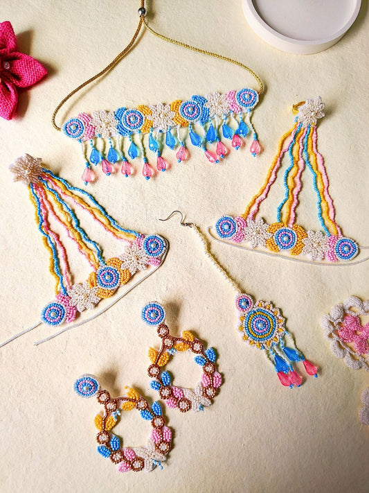 Zia Floral Bridal Jewellery Set (Blue and Yellow)