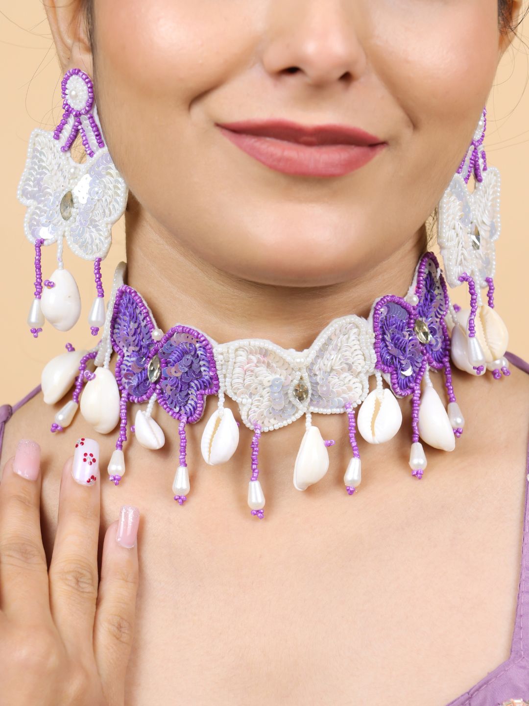 Butterfly Shell Bridal Jewellery Set (Purple)