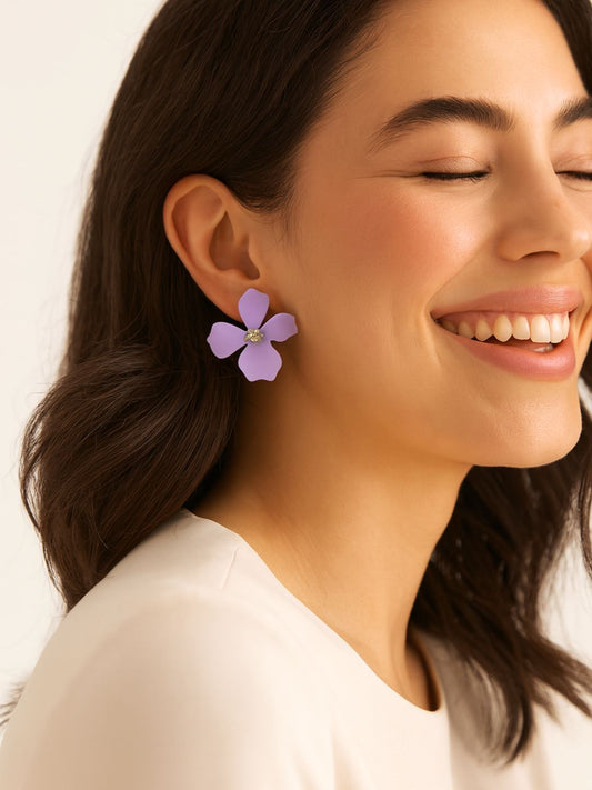 Purple Floral Stud Earrings