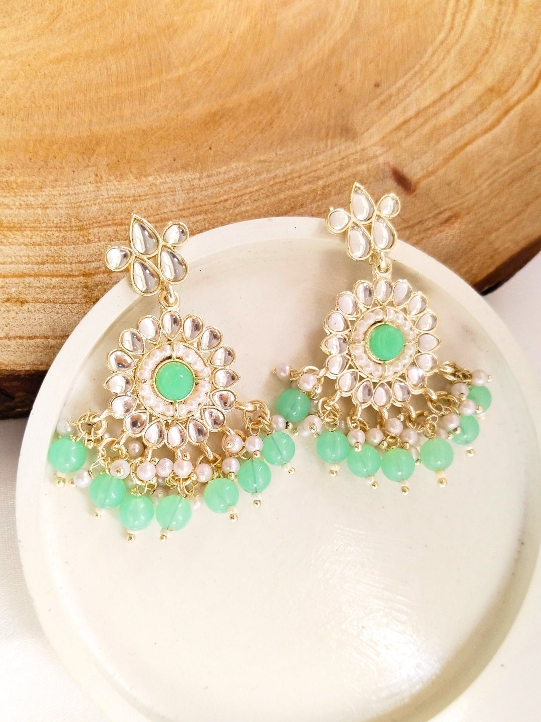 Small Floral Chaandbali (Sea Green)