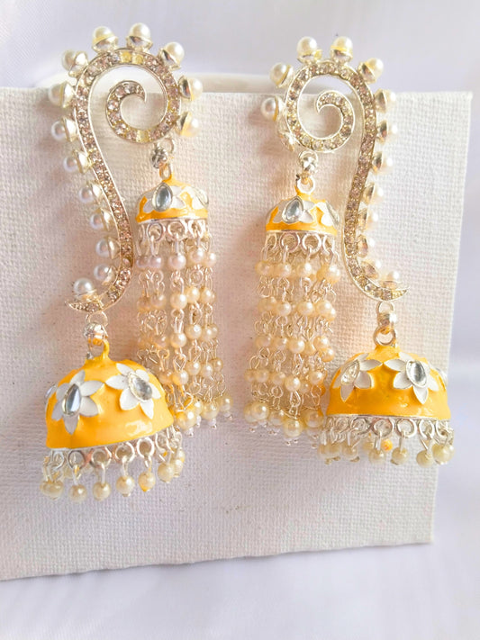 Meenakari AD Jhumka (Yellow)