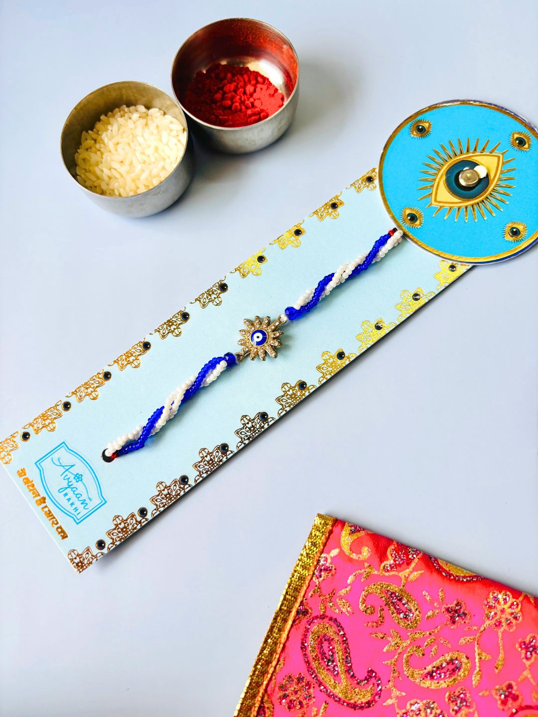 Evil Eye Beaded Rakhi with Roli Chawal