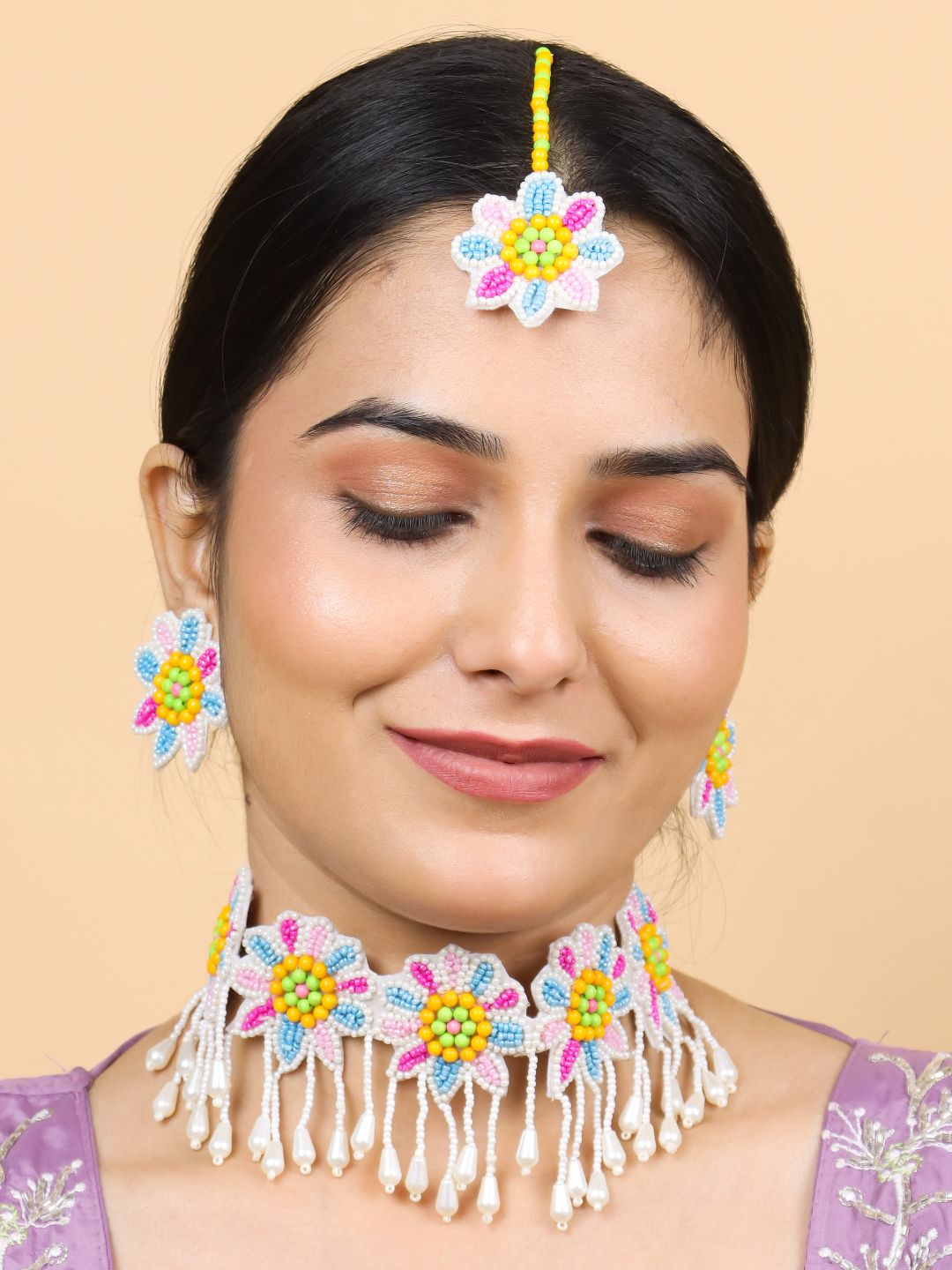 Rang Floral Bridal Choker Maangtika Set (Multicolor)