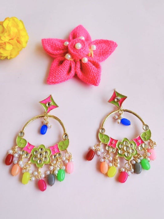 Floral Chaandbali (Pink Green)