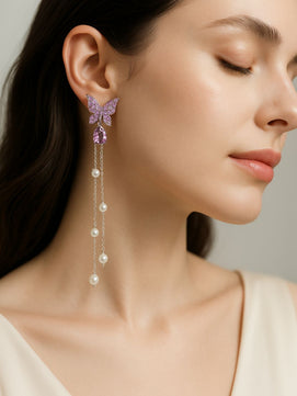 Purple Butterfly Tassel Earrings