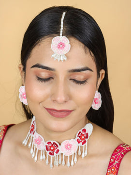 Flower Blossom Bridal Jewellery Set (Red and Pink)