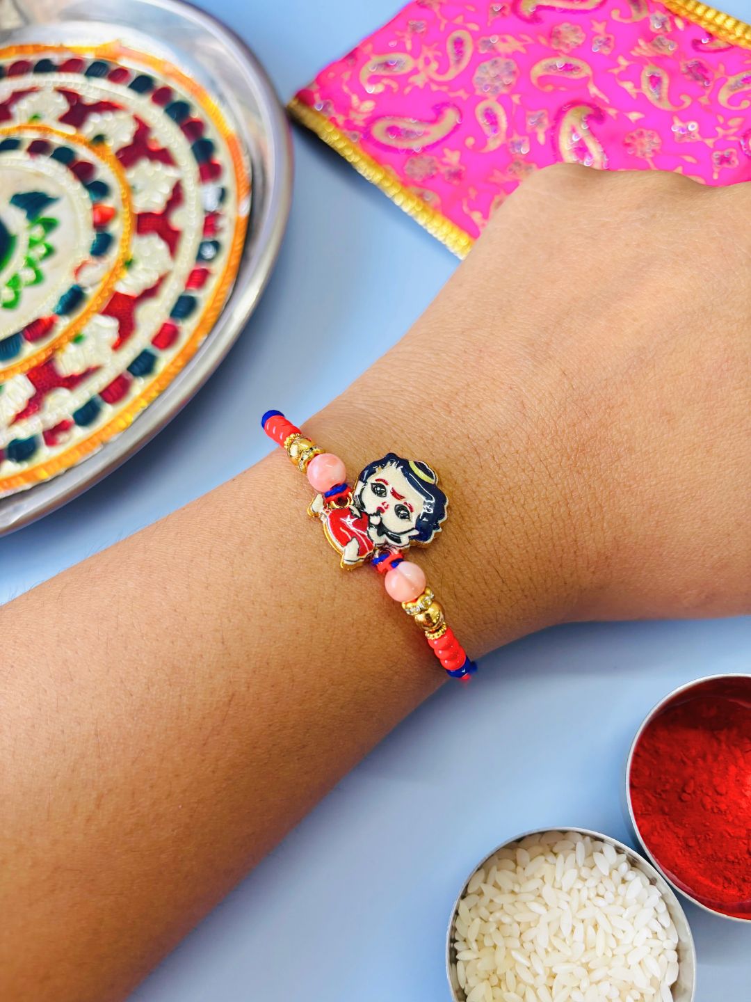 Cute Kanha Kids Rakhi with Roli Chawal for Kids