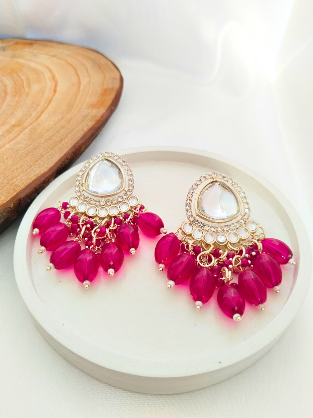 Kundan Minakari Drop Earrings (Pink)