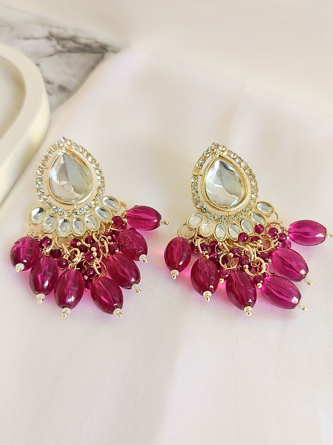 Kundan Minakari Tassel Earrings (Maroon)