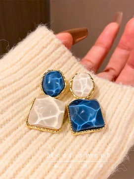 Blue White Resin Dangler Earrings