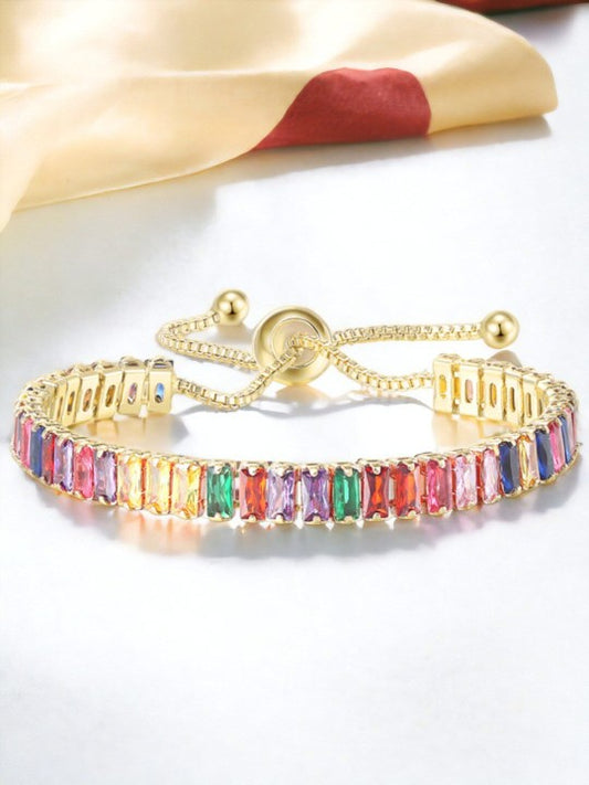 Multicolor American Diamond Gold-plated Tennis Bracelet Anti-tarnish Stainless Steel Bracelet