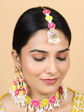 Sequina Bridal Jewellery Set (Pink and Yellow)