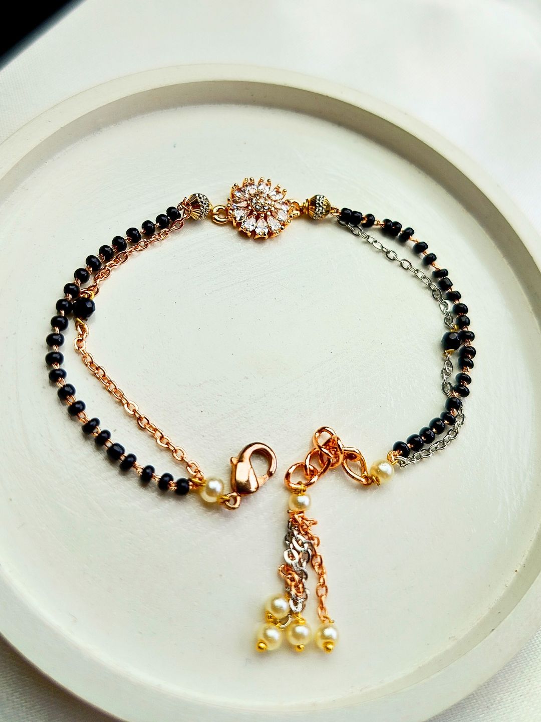 Rose Gold-Plated AD Mangalsutra Bracelet with Tassel