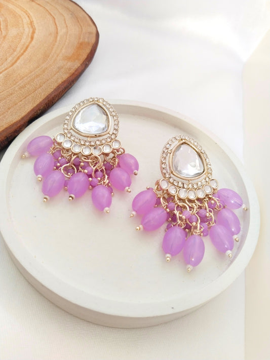 Kundan Minakari Drop Earrings (Purple)