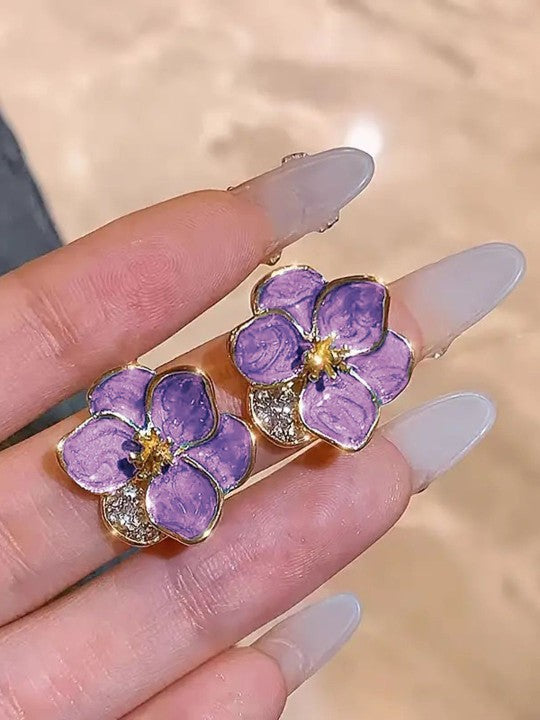 Floral Stud Earrings (Purple)