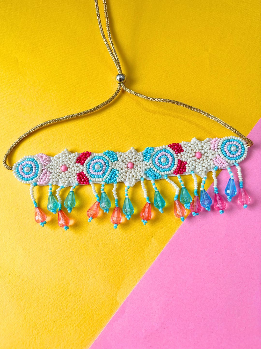 Zia Floral Bridal Choker Maangtika Set (Blue and Red)