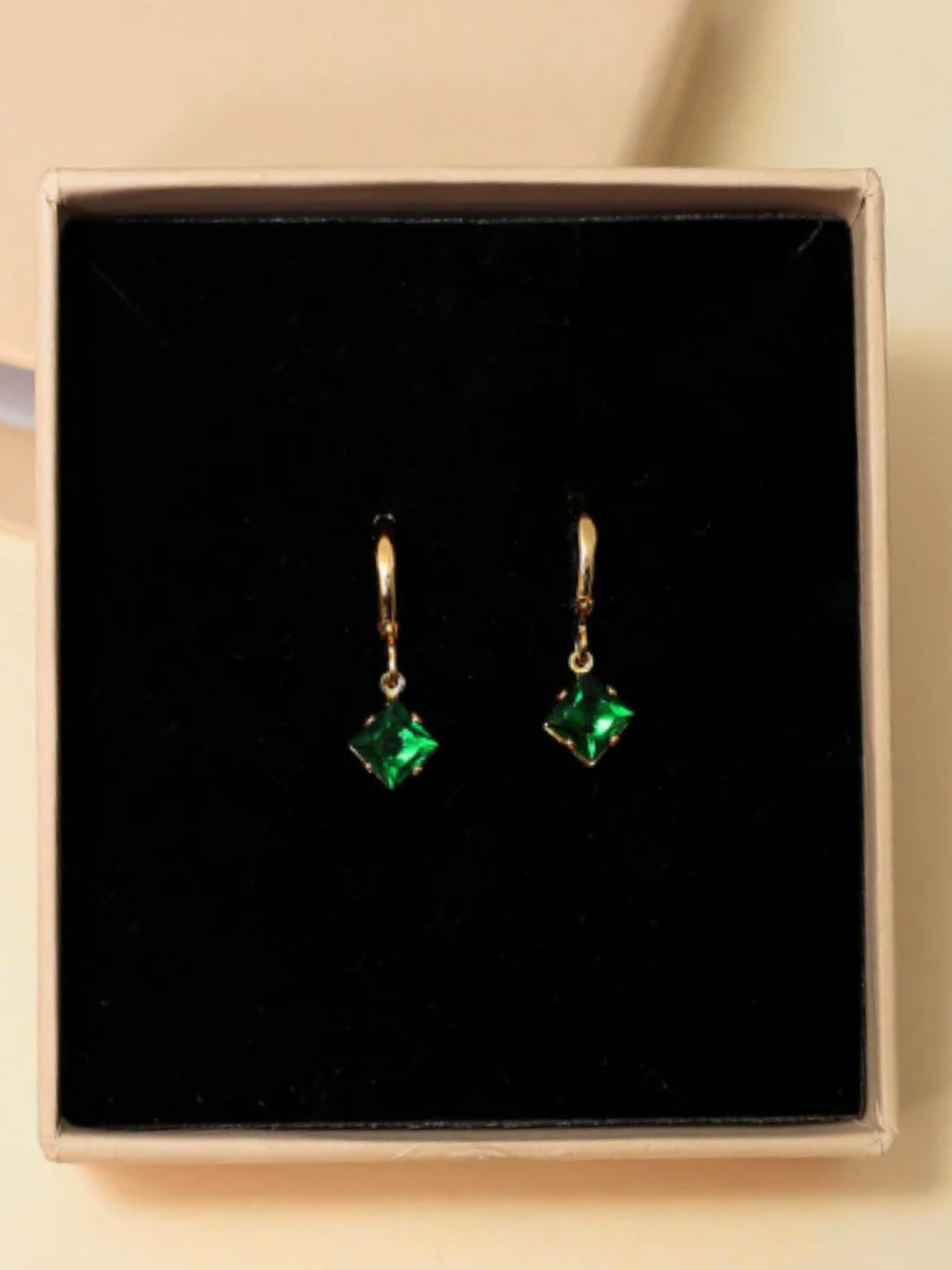 Emerald AD Stone Gold-plated Hoop Earrings