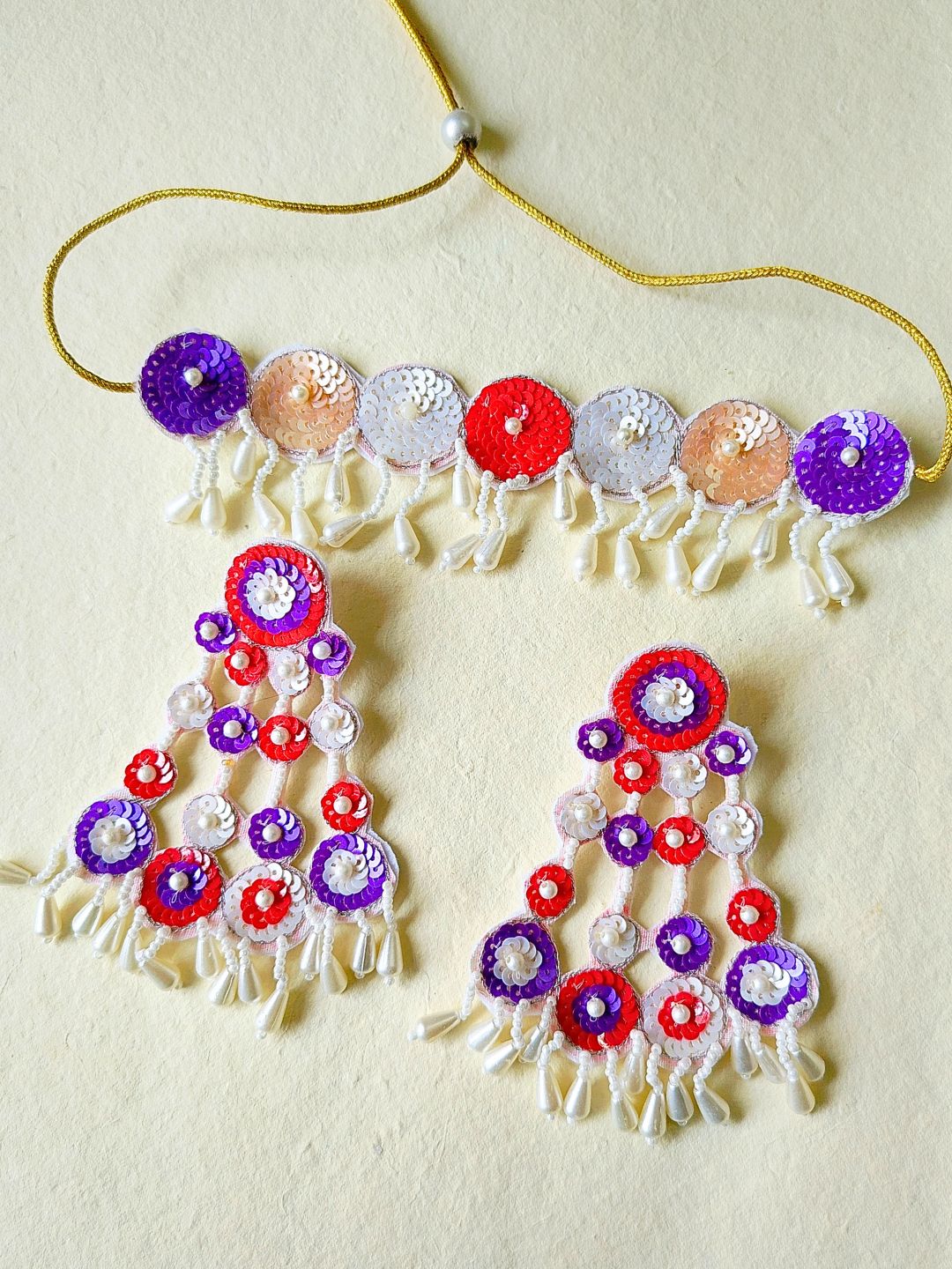Sequina Choker Set (Purple and Orange)