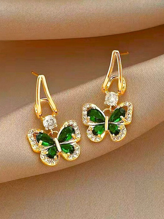 Emerald Butterfly Earrings (Gold)