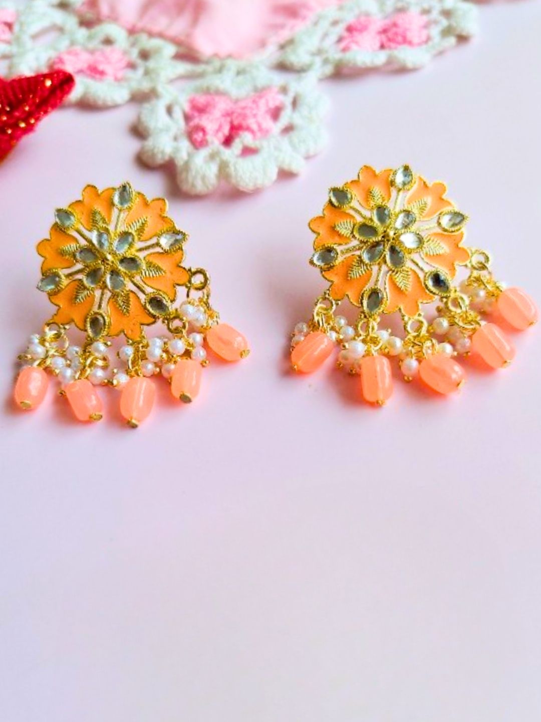 Floral Chaandbali (Orange)