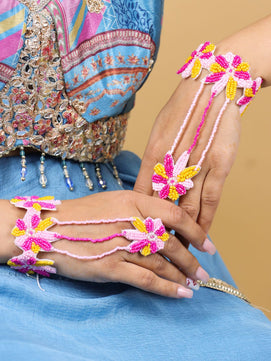 Rang Floral Bridal Jewellery Set (Pink and Yellow)