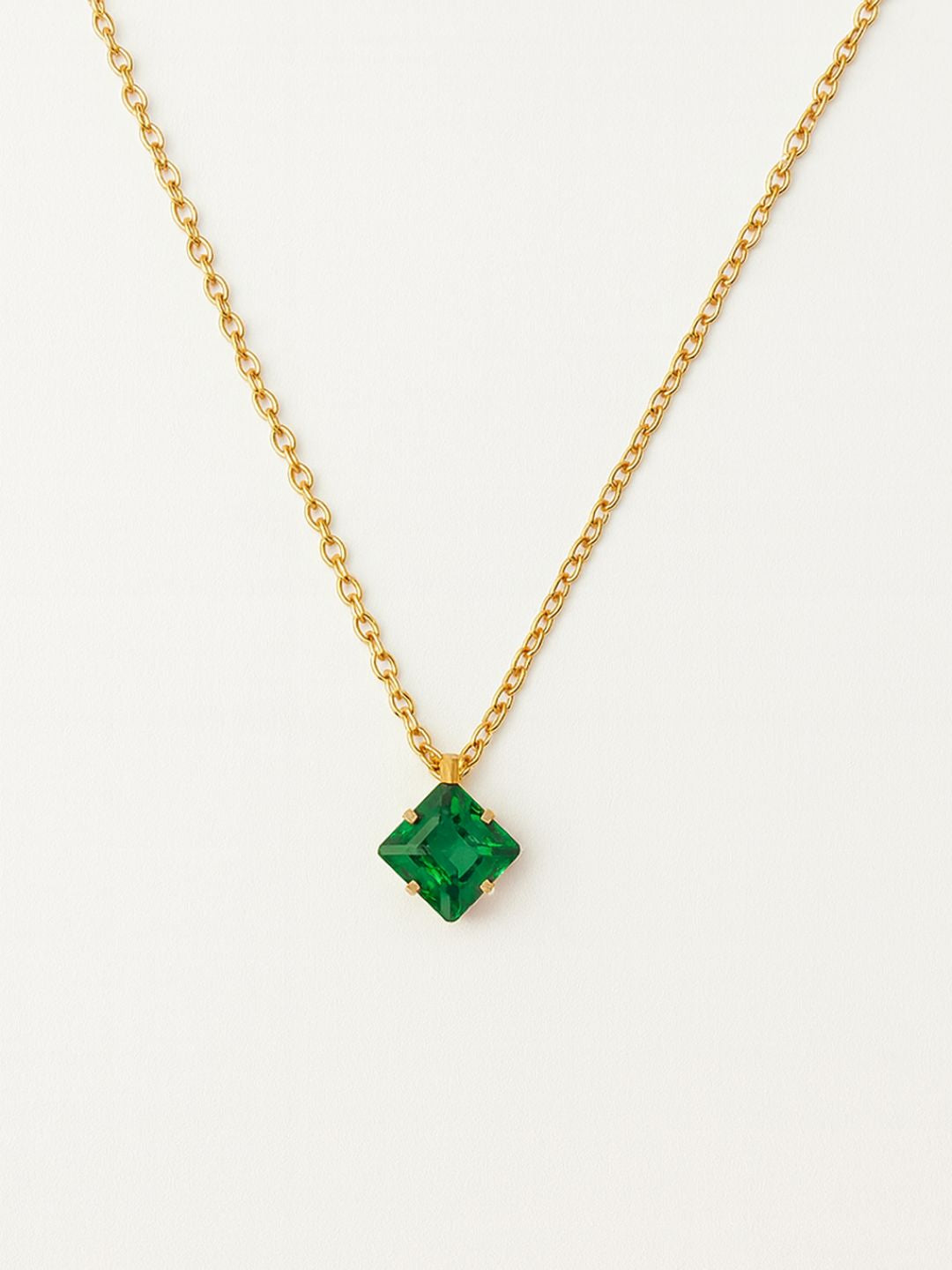 Gold-plated Birthstone Gemstone Pendant Necklace in Green Emerald