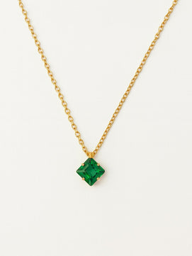 Gold-plated Birthstone Gemstone Pendant Necklace in Green Emerald