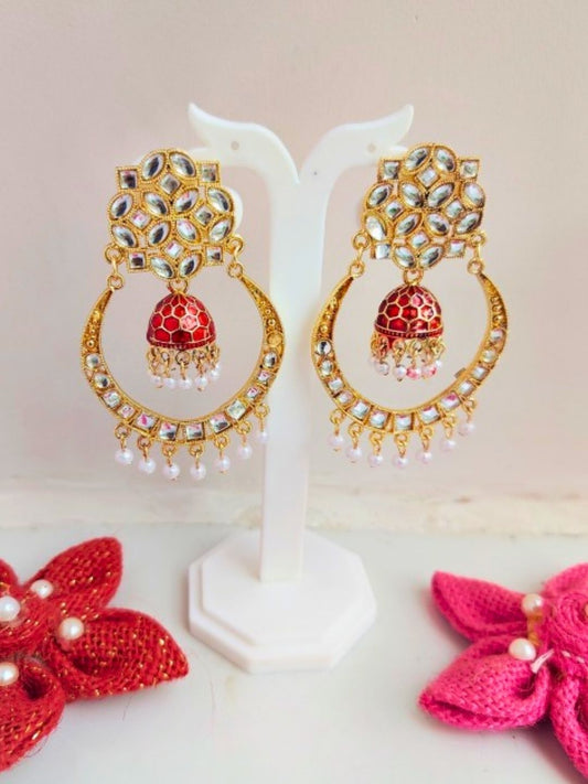 Floral Jhumki (Red)