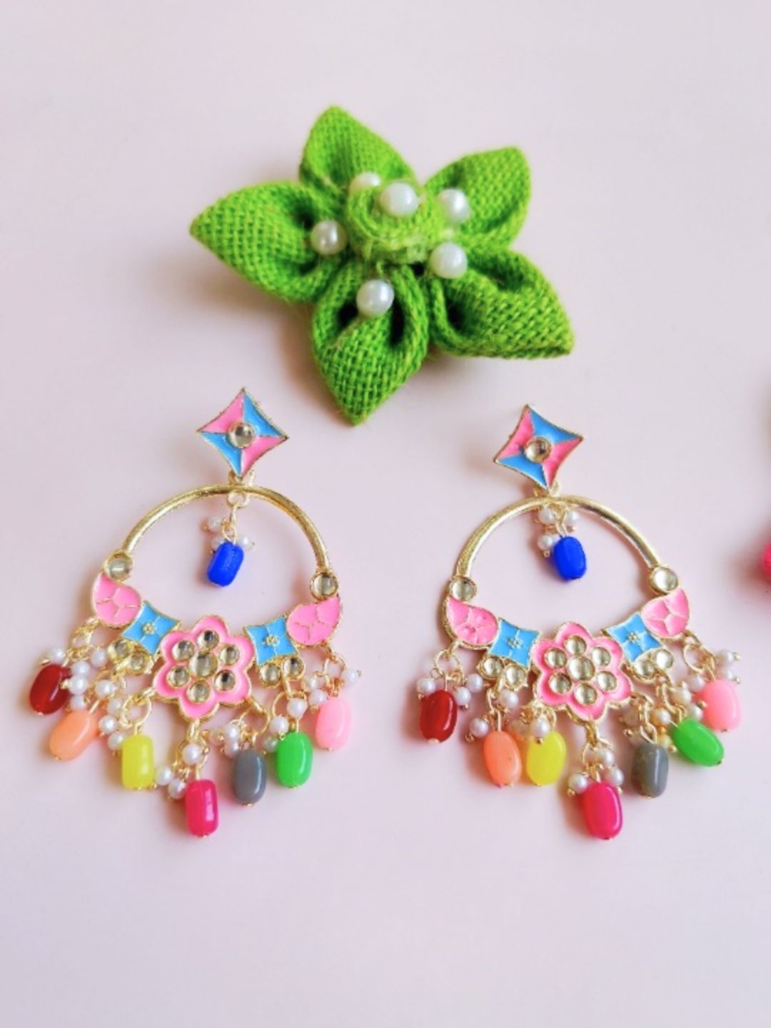 Floral Chaandbali (Pink Blue)