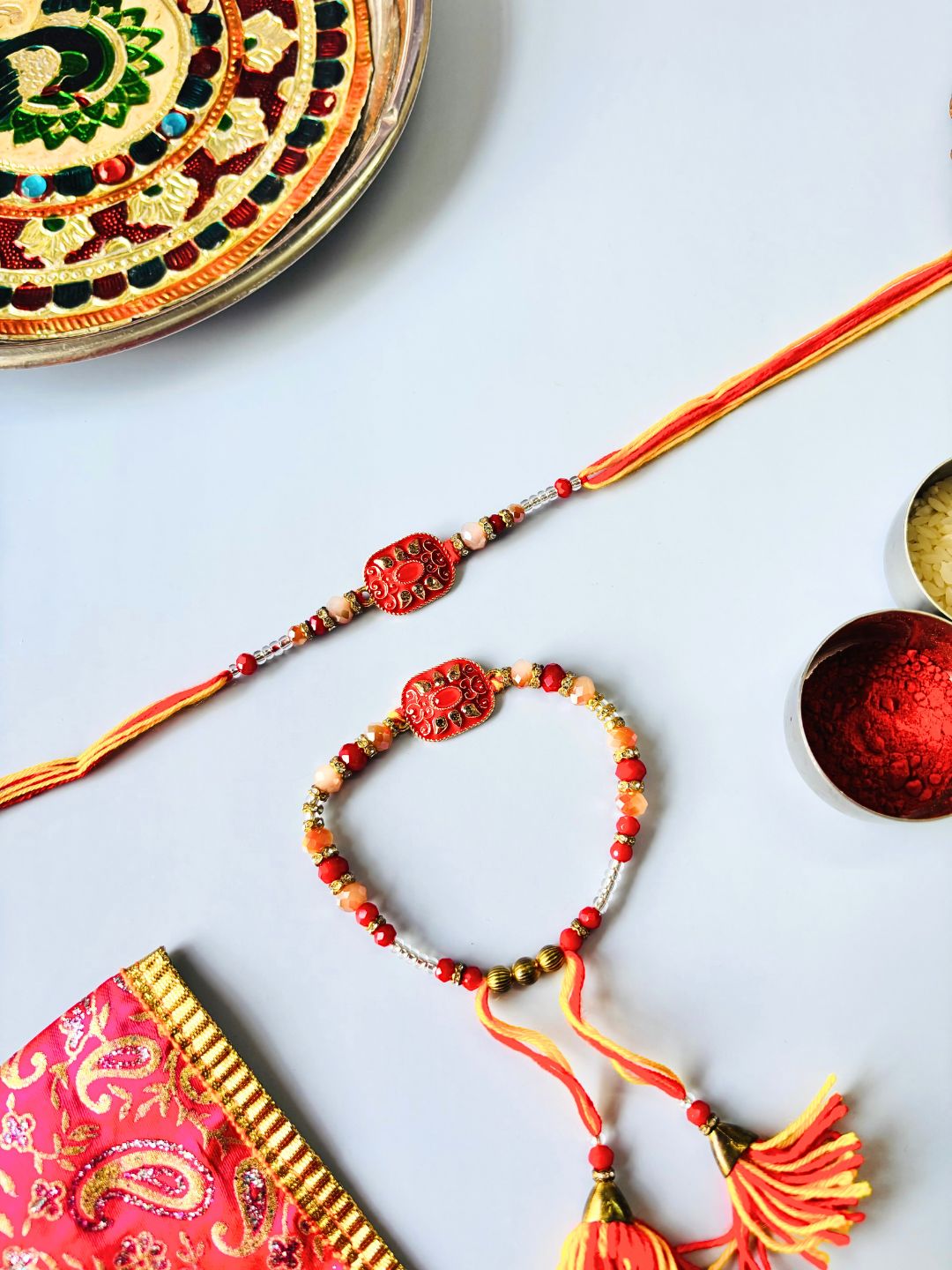 Bracelet Rakhi Set for Bhaiya Bhabhi with Roli Chawal