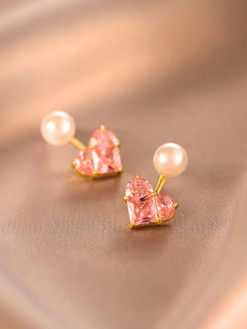 Pink Crystal Heart Drop Earrings
