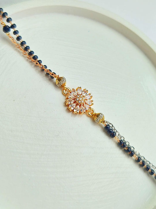 Rose Gold-Plated AD Mangalsutra Bracelet with Tassel