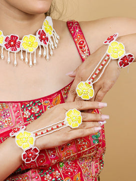 Flower Blossom Bridal Jewellery Set (Red and Yellow)