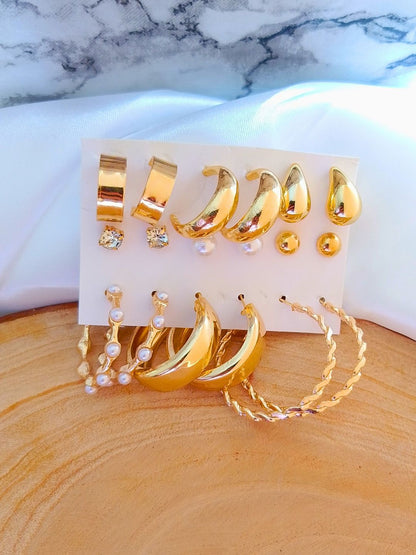 Combo Pack of 9 Earrings (Gold)