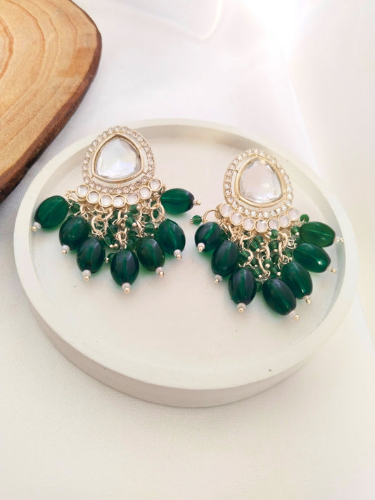 Kundan Minakari Drop Earrings (Dark Green)