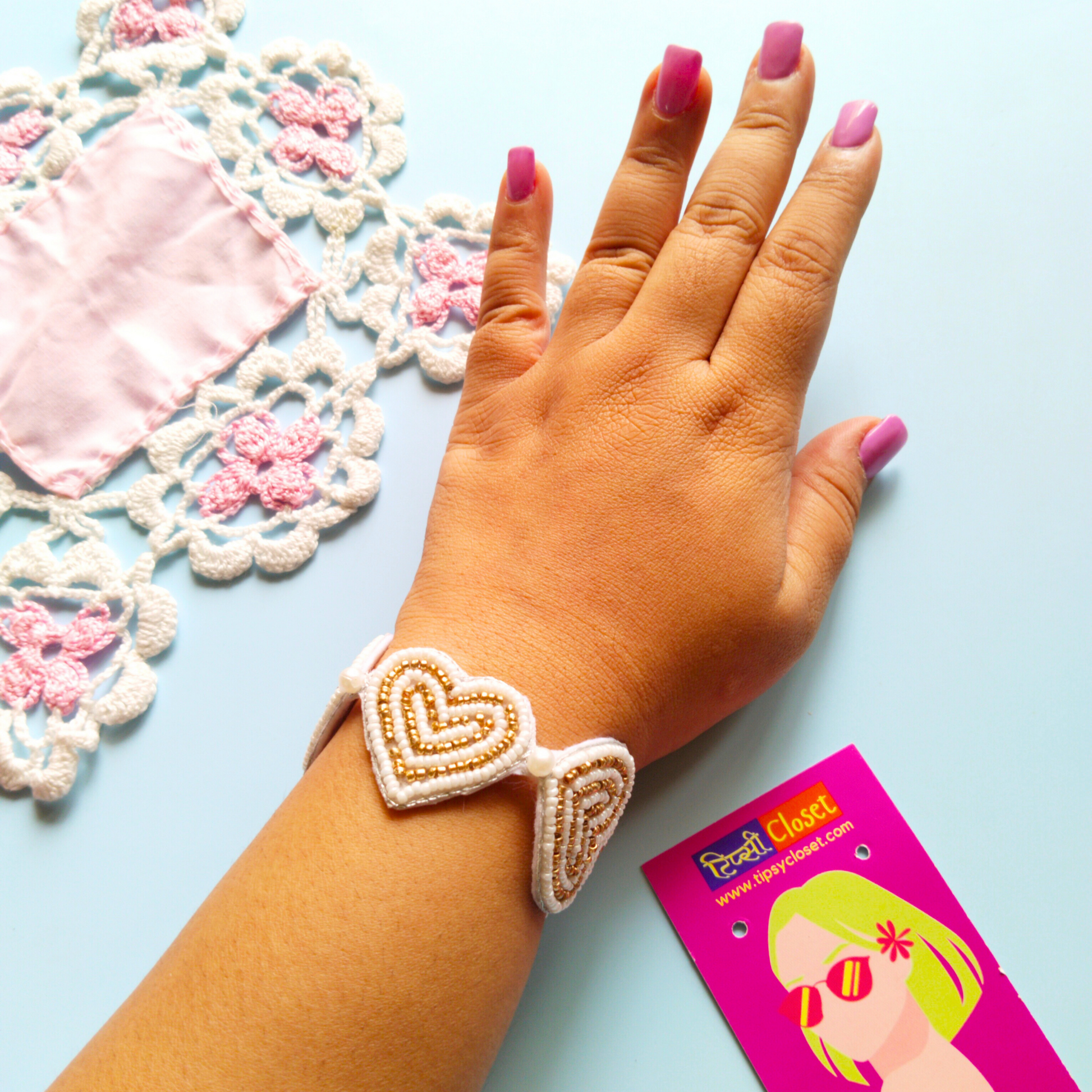Five Heart Bracelet Beaded Rakhi Bracelet with Roli Chawal for Sister
