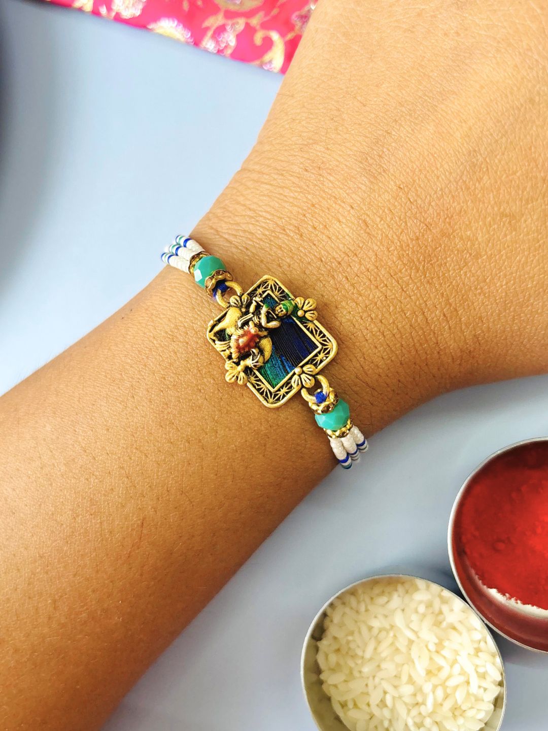 Traditional Krishna ji Rakhi with Roli Chawal