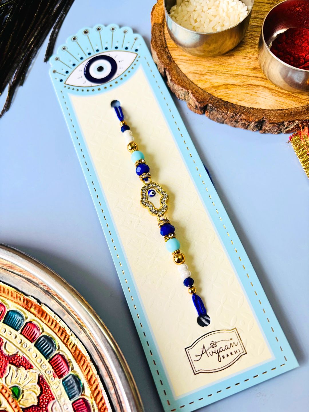 Hamza Hand Evil Eye AD Rakhi with Roli Chawal