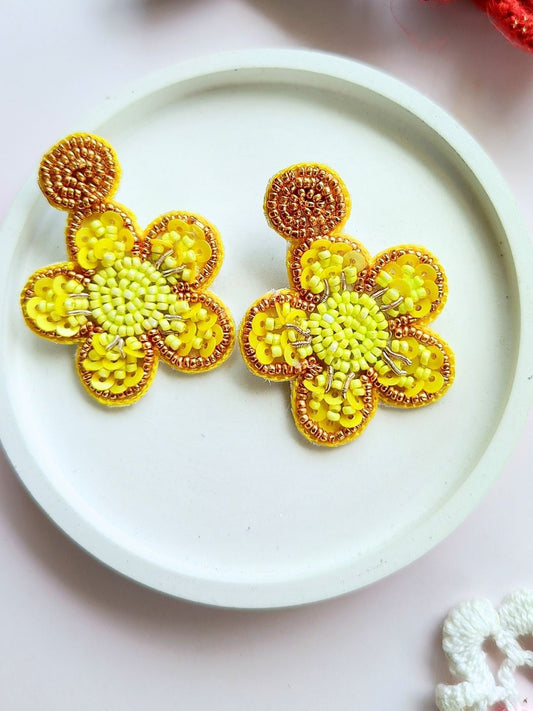 Yellow Haldi Floral Earrings