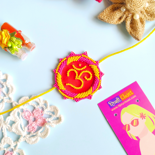 Traditional Om Beaded Thread Rakhi with Roli Chawal for Brother