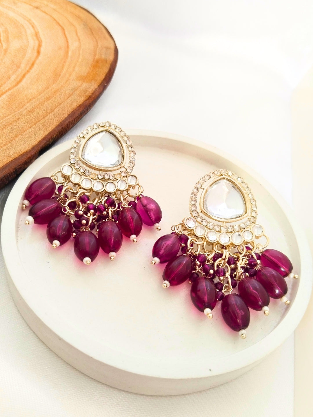 Kundan Minakari Drop Earrings (Wine)