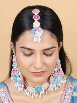 Sequina Necklace Bridal Jewellery Set (Pink and Blue)