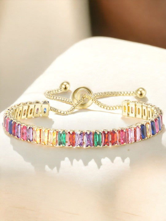 Multicolor American Diamond Gold-plated Tennis Bracelet Anti-tarnish Stainless Steel Bracelet